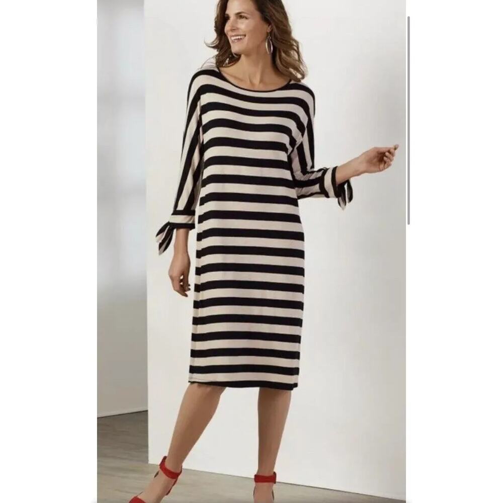 Soft Surroundings‎ Womens Adrift Striped Midi Dress Petite Size XS Black Cream